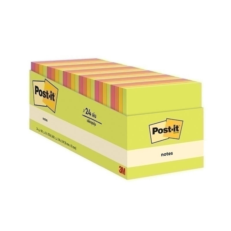 Post-It 654-24ASST Super Stick Notes 24pk (76x76mm)