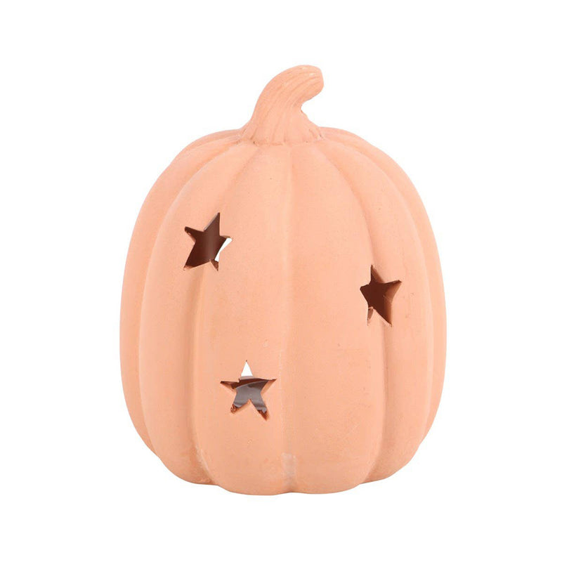 Neutral Terracotta Pumpkin Tealight Holder with Stars