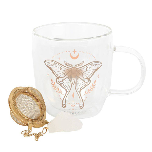 Luna Moth Double Walled Glass Mug and Crystal Tea Infuser