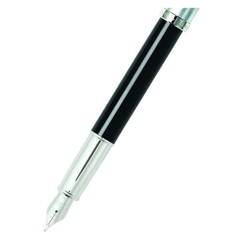 100 Brushed Chrome Cap Fine Pen w/ Nickel Trim (Blk Lacquer)