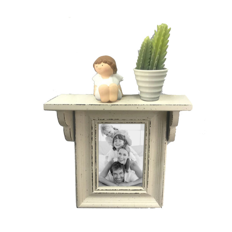 Wooden Wall Shelf w/ Photo Frame (24.5x24.5x6.5cm)