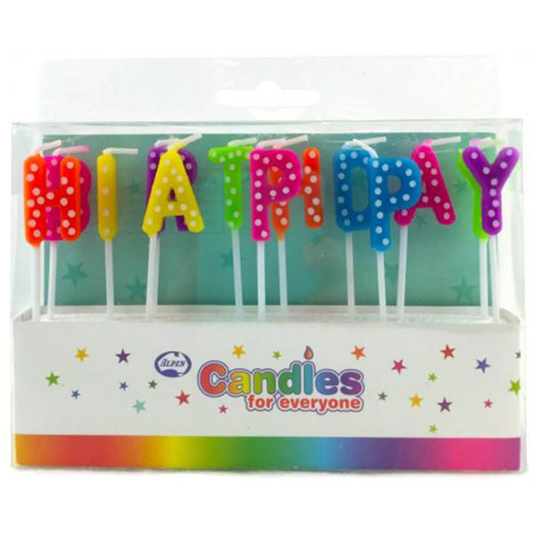 Alpen Happy Birthday Letter Candles (Bright Polkadots)